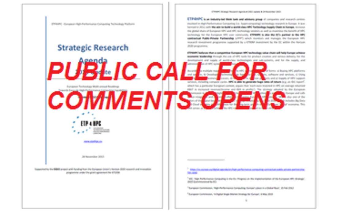 Public Call for Comments on ETP4HPC Strategic Research Agenda